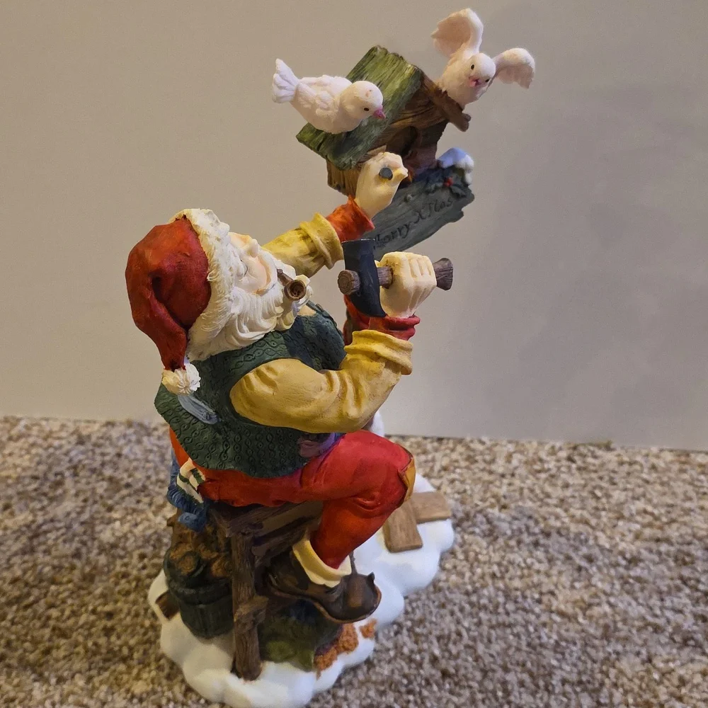 Santa Claus Figurine with Birdhouse - Santa Toy Maker Porcelain